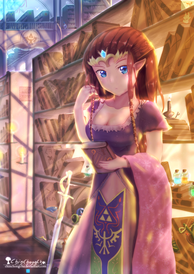 Princess Zelda in Hyrule Royal Library by chinchongcha