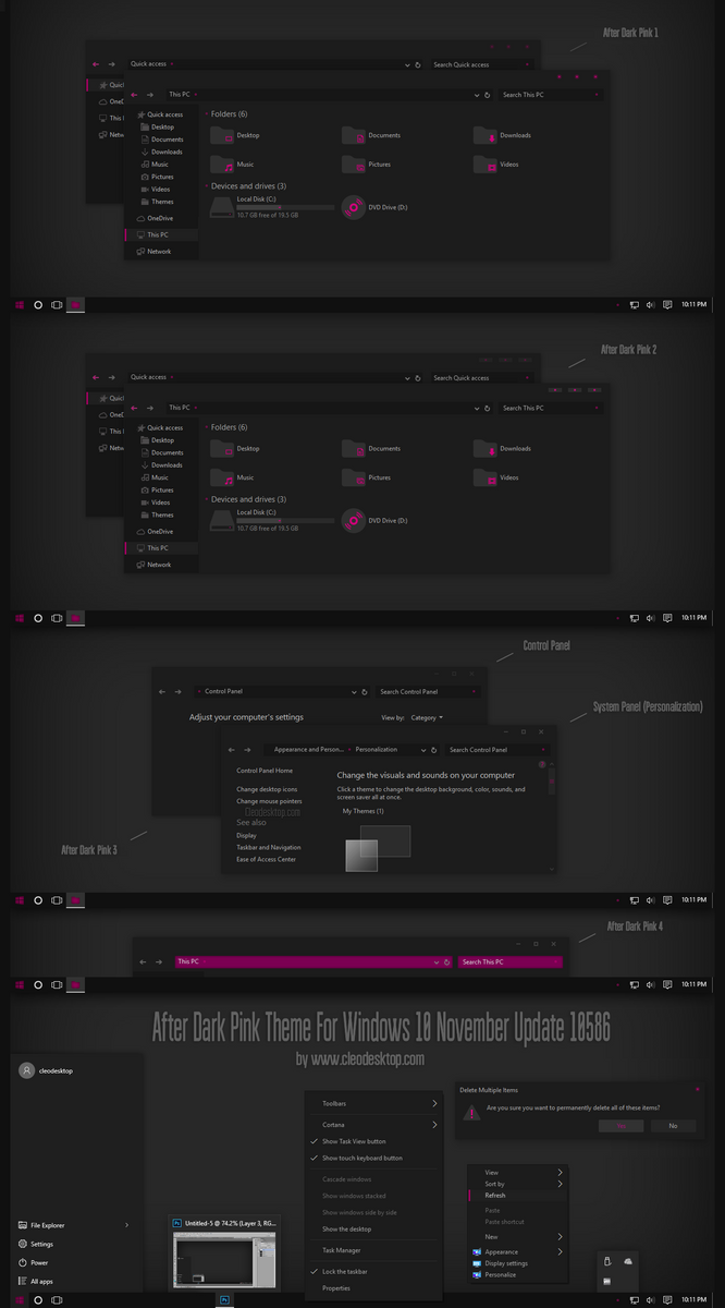 After Dark Pink Theme for Win10